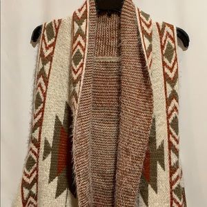 AZTEC KIMONO SWEATER TRIBAL PRINT CREME/RUST/SAGE